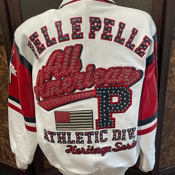 Red and white vintage, Pelle Pelle, leather bomber jacket - Picture 1 of 7